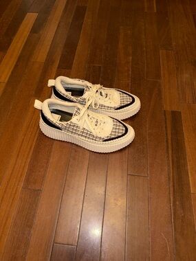 Dolce Vita Black and Cream Tweed Platform Sneakers